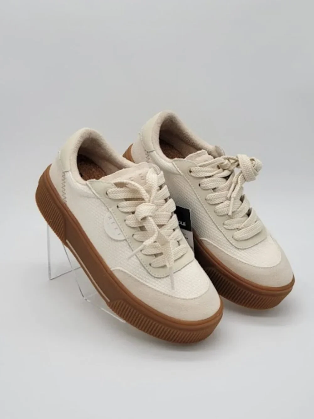 REEF Lay Day Lift Women’s Platform Sneakers Cream Gum Leather Size 7 NWOB